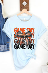 US3001-E3088 Orange Black Football Game Day Bow Graphic Tee $12.5