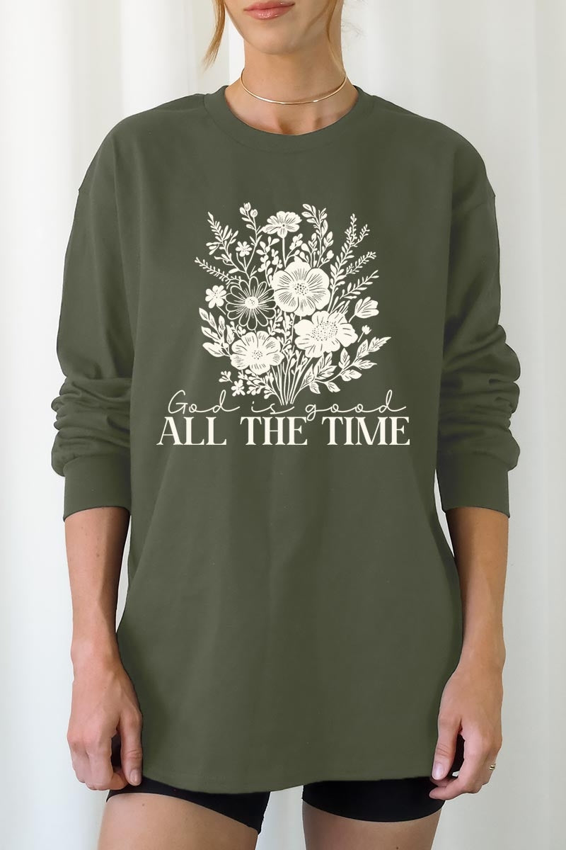 UL240P-E3116 God Is Good Floral Graphic Plus Long Sleeve Tee $17