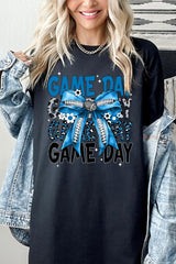 5000P-E3089 Blue Silver Football Bow Plus Heavy Cotton Tee $12.75