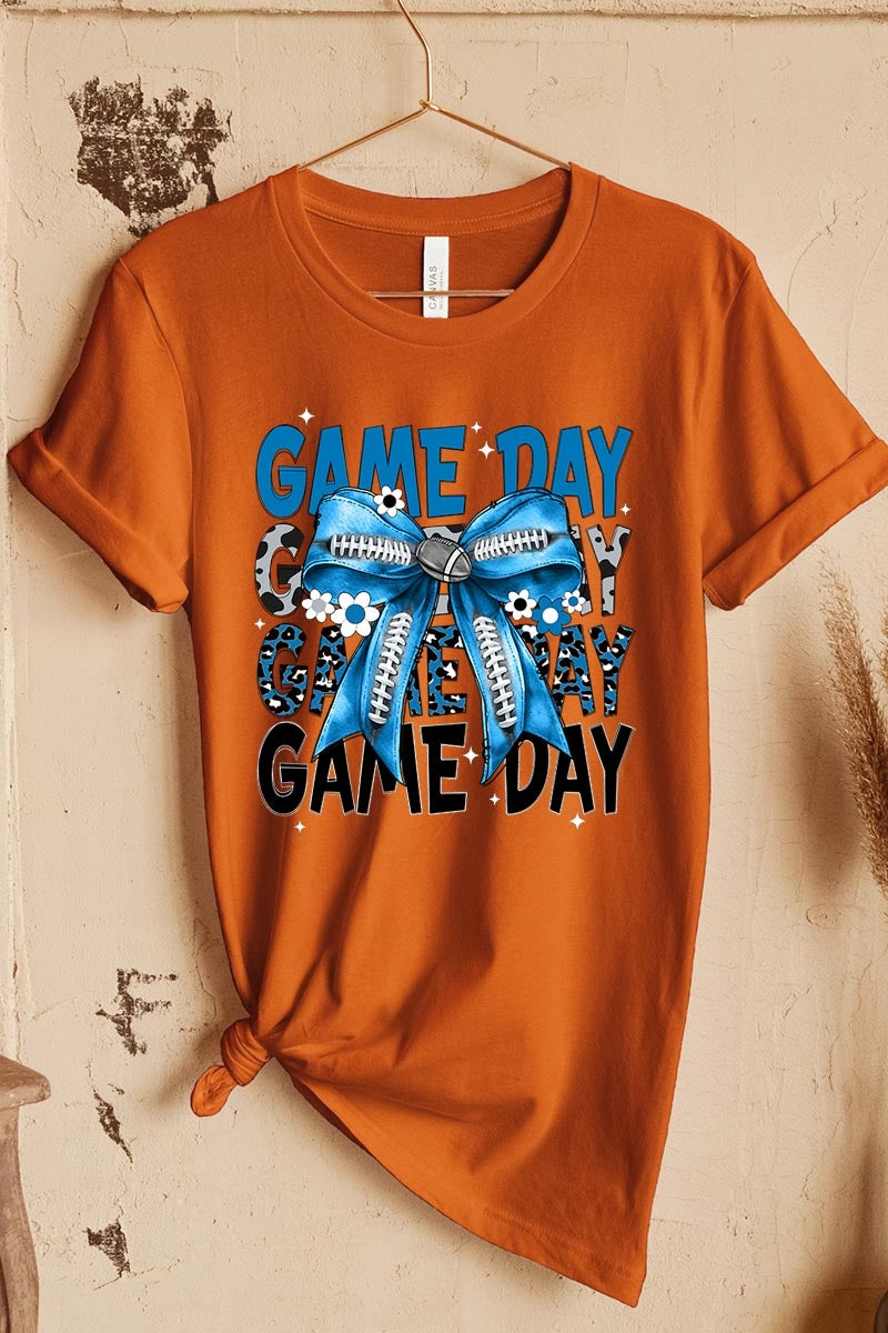 US3001P-E3089 Blue Silver Football Game Day Bow Graphic Plus Tee $16