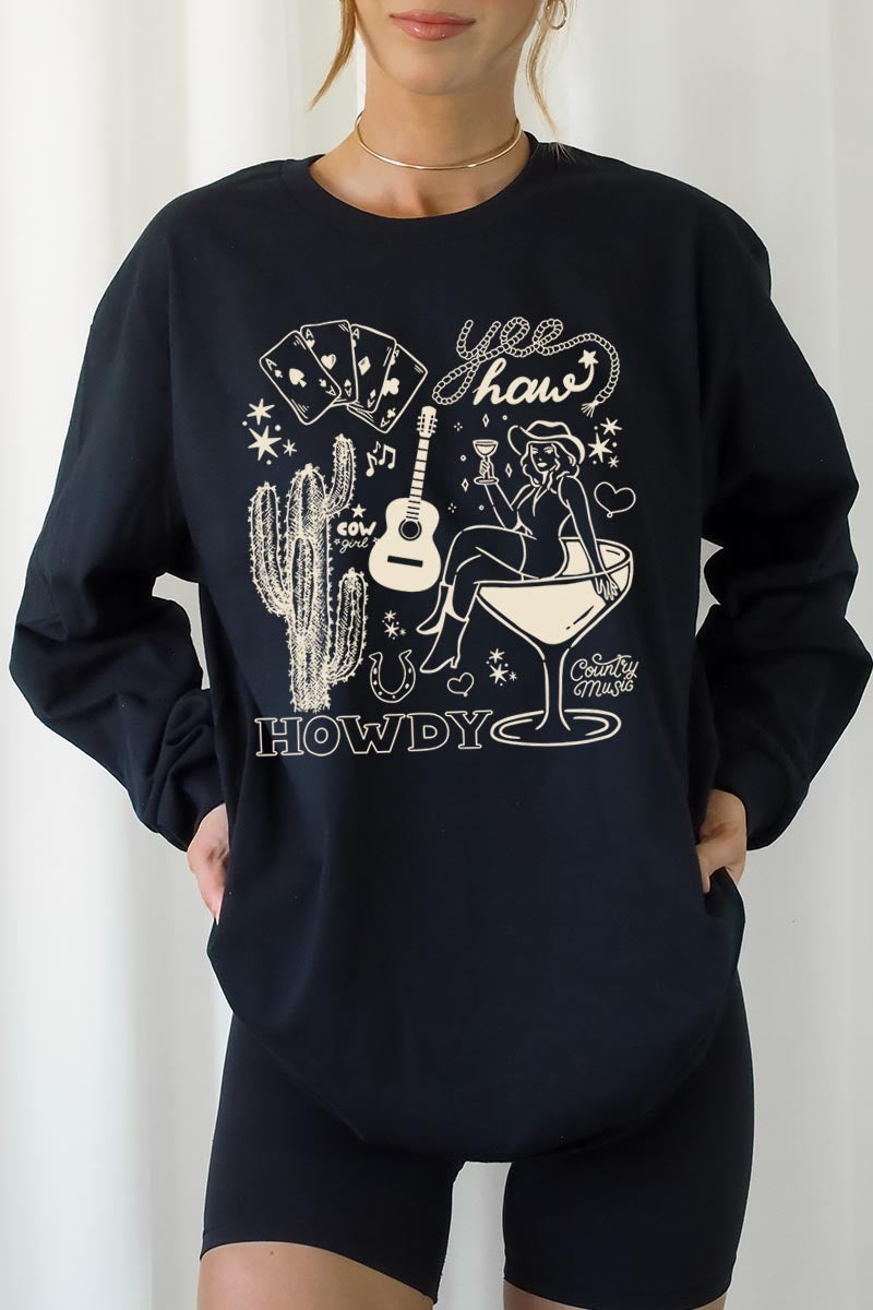 UL240P-E3097 Cowgirl Country Music Graphic Plus Long Sleeve Tee $17