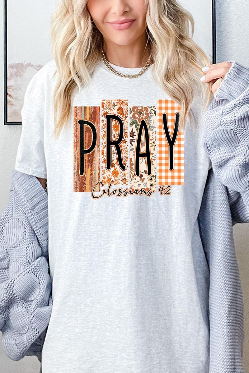 5000P-E3166 Pray Fall Christian Graphic Plus Heavy Cotton Tee $12.75