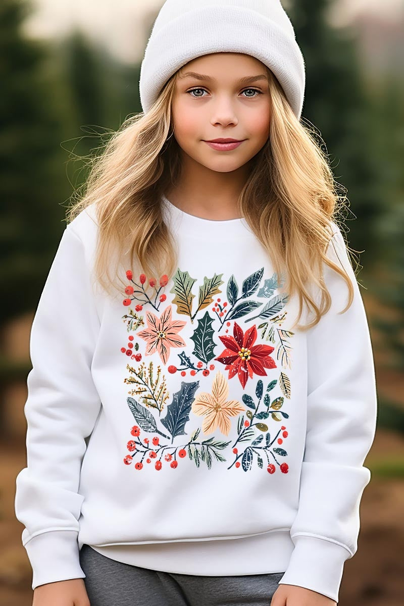 UL180B-E3186Z Floral Christmas Kids Graphic Sweatshirt $20
