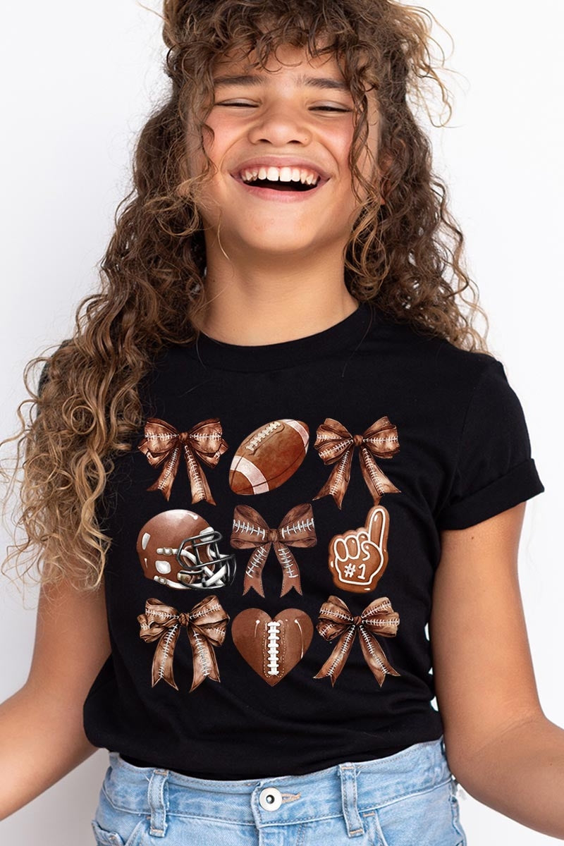 US3001Y-E3054Z Cute Football and Bow Kids Graphic Tee $11
