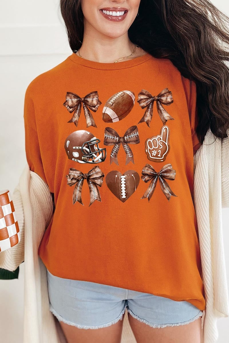 5000-E3054 Cute Football and Bow Graphic Heavy Cotton Tee $9