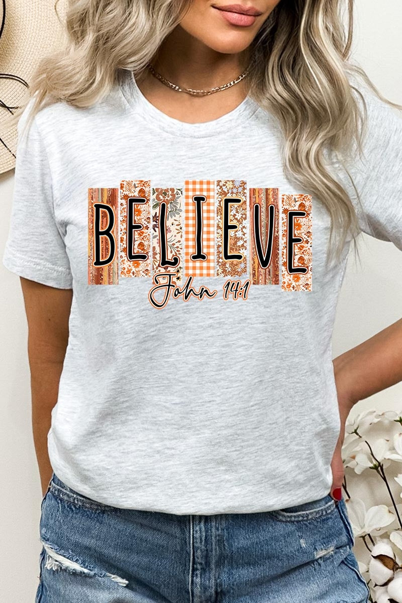 US3001-E3167 Believe Fall Christian Graphic Tee $12.5