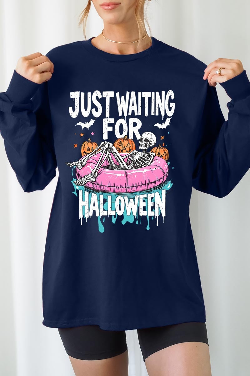 UL240-E3138 Just Waiting For Halloween Graphic Long Sleeve Tee $13.75