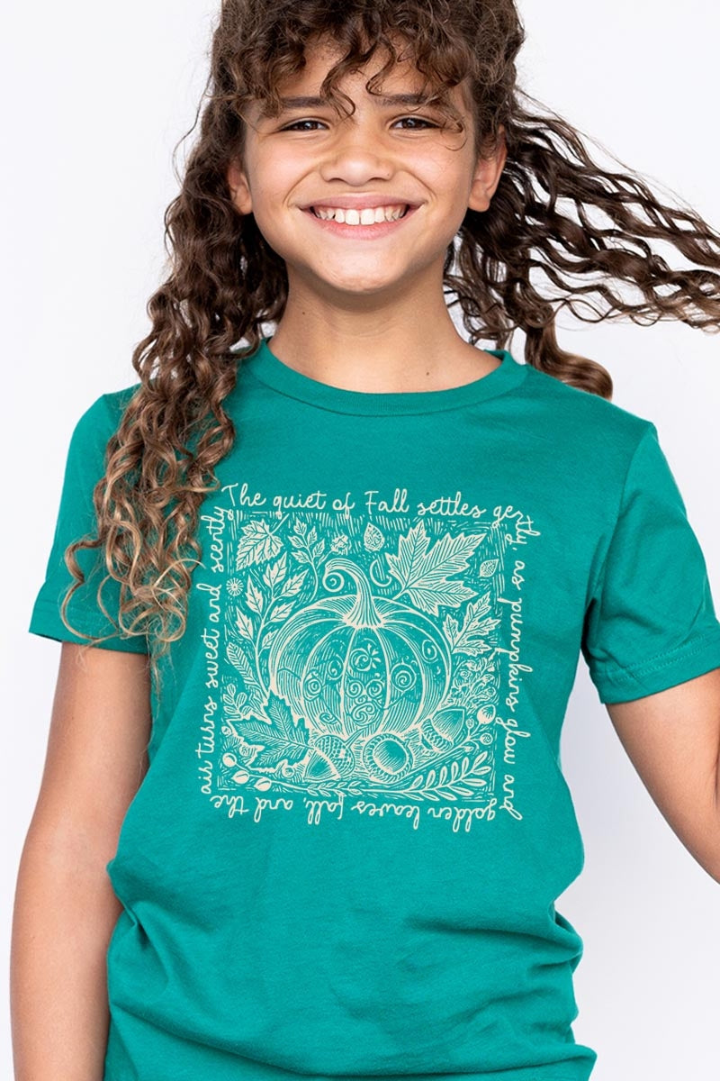 US3001Y-E3112Z Fall Pumpkin Botanical Kids Graphic Tee $11