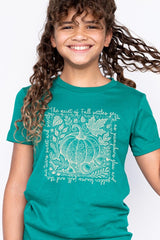 US3001Y-E3112Z Fall Pumpkin Botanical Kids Graphic Tee $11
