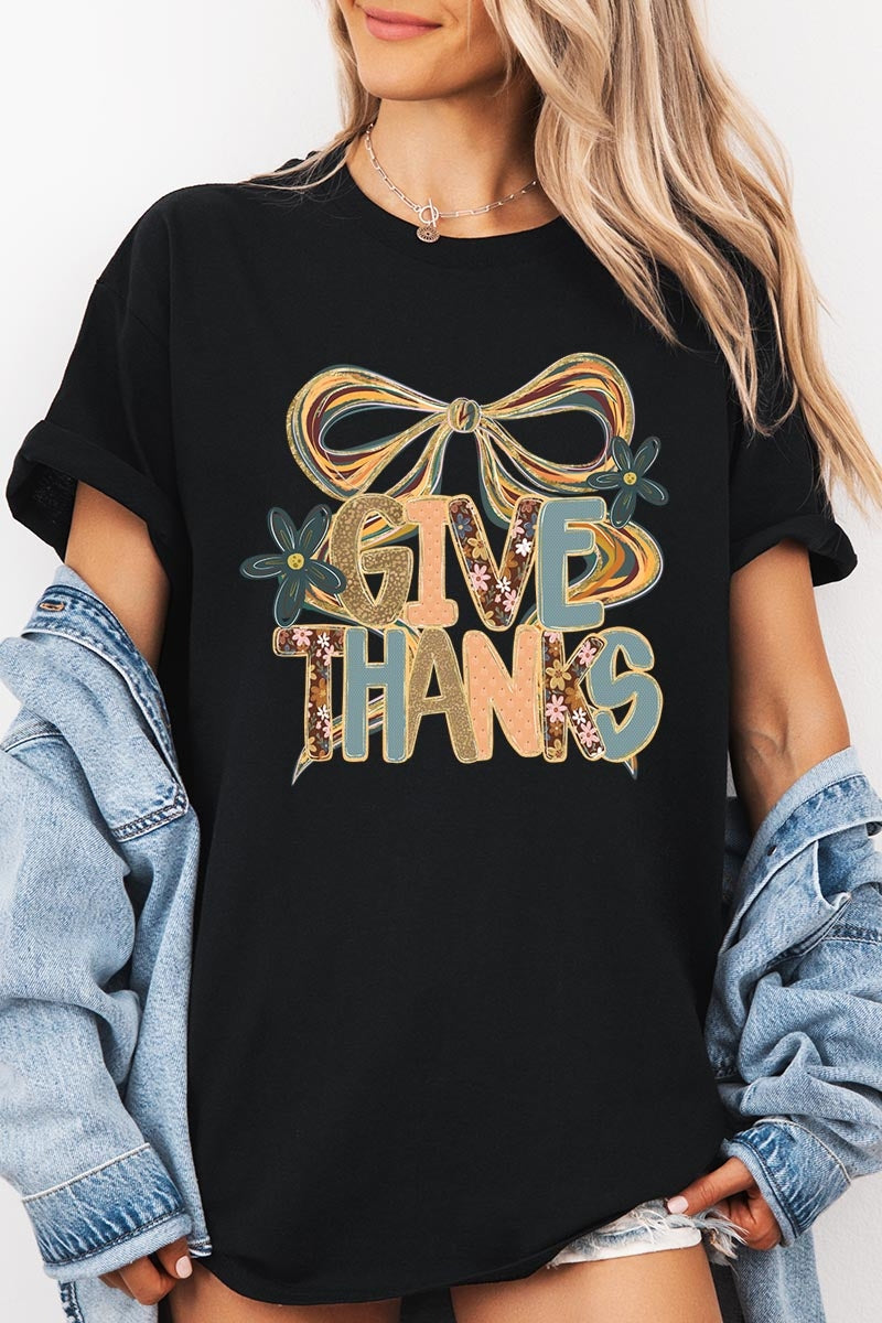 5000P-E3154 Give Thanks Bow Graphic Plus Heavy Cotton Tee $12.75