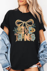 5000-E3154 Give Thanks Bow Graphic Heavy Cotton Tee $9