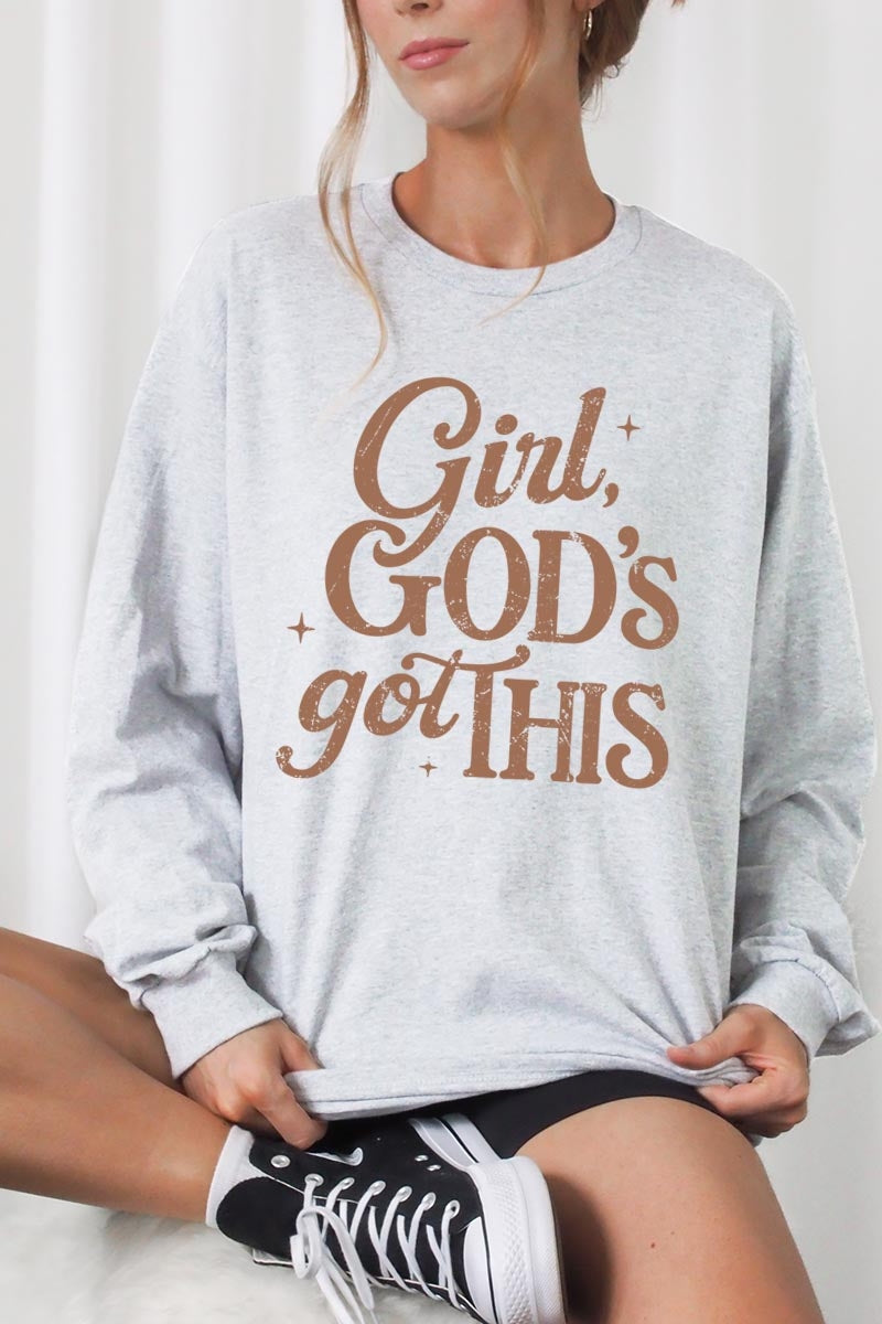 UL240-E3102 Girl, Godu2019s Got This Graphic Long Sleeve Tee $13.75