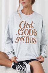 UL240-E3102 Girl, Godu2019s Got This Graphic Long Sleeve Tee $13.75