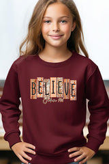 UL180B-E3167Z Believe Fall Christian Kids Graphic Sweatshirt $20