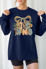 UL240P-E3154 Give Thanks Bow Graphic Plus Long Sleeve Tee $17