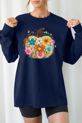 UL240P-E3118 Floral Pumpkin Graphic Plus Long Sleeve Tee $17