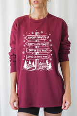 UL240P-E3189 Ski Lodge Signs Graphic Plus Long Sleeve Tee $17
