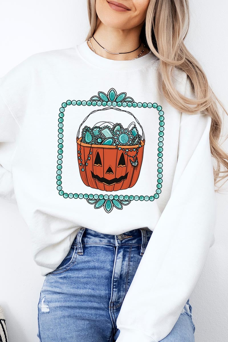 UL180P-E3140 Halloween turquoise pumpkin Plus Sweatshirt $25