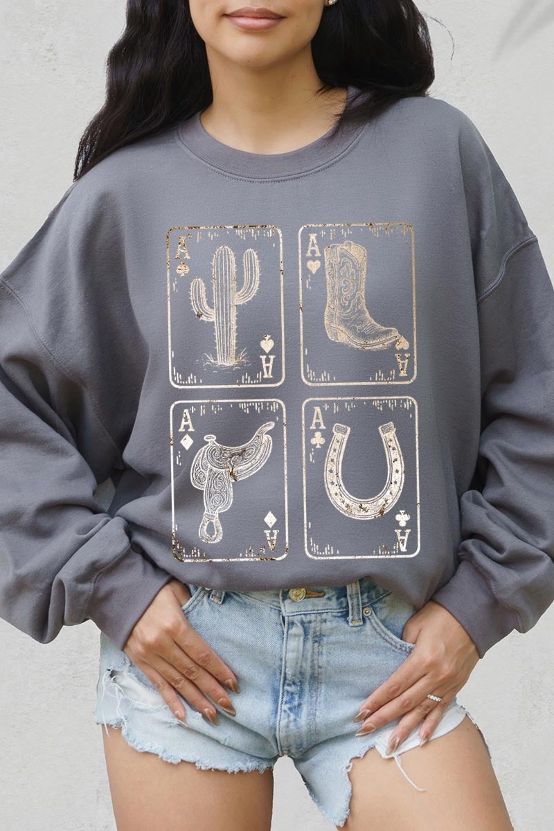 UL180-E3094 Western Cowgirl Card Graphic Sweatshirt $20