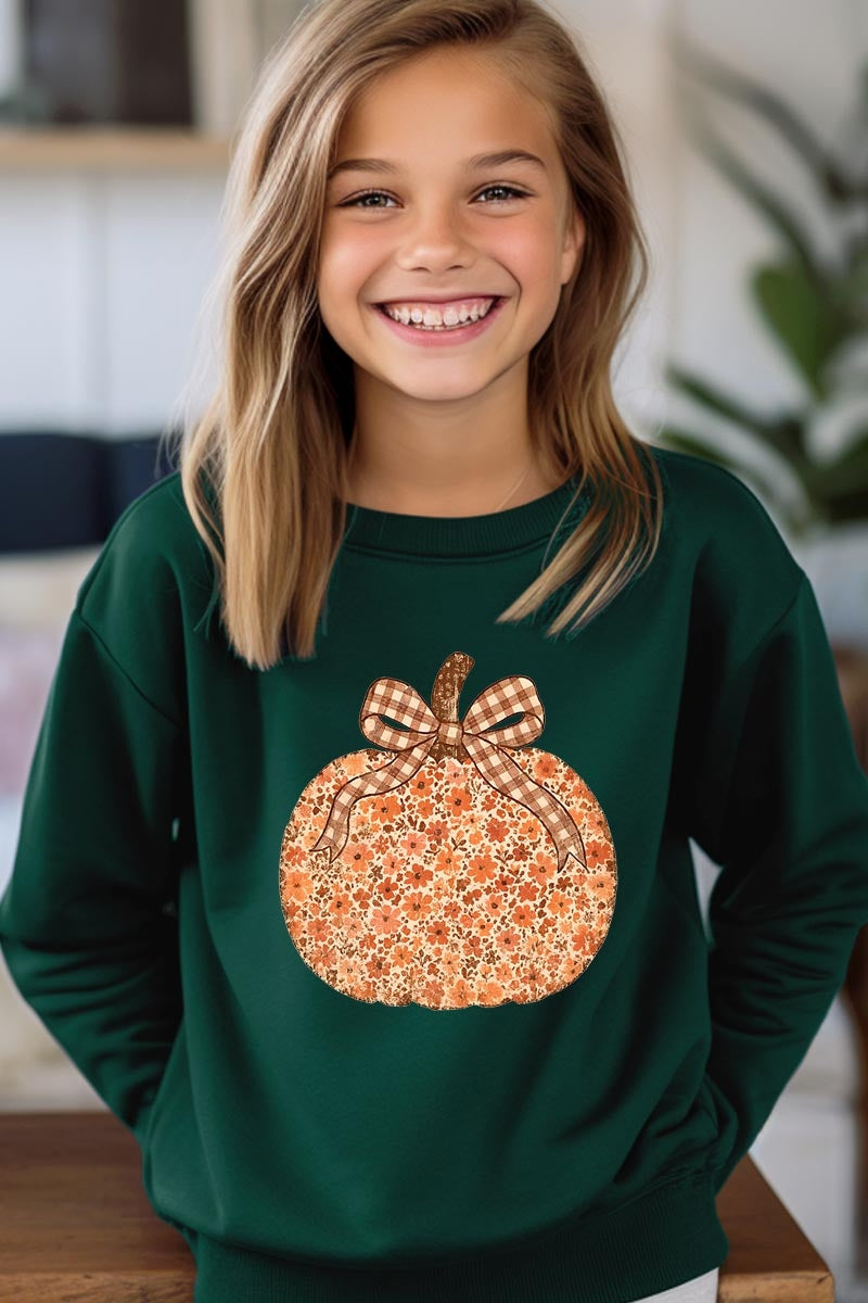 UL180B-E3135Z Floral Fall Pumpkin Kids Graphic Sweatshirt $20