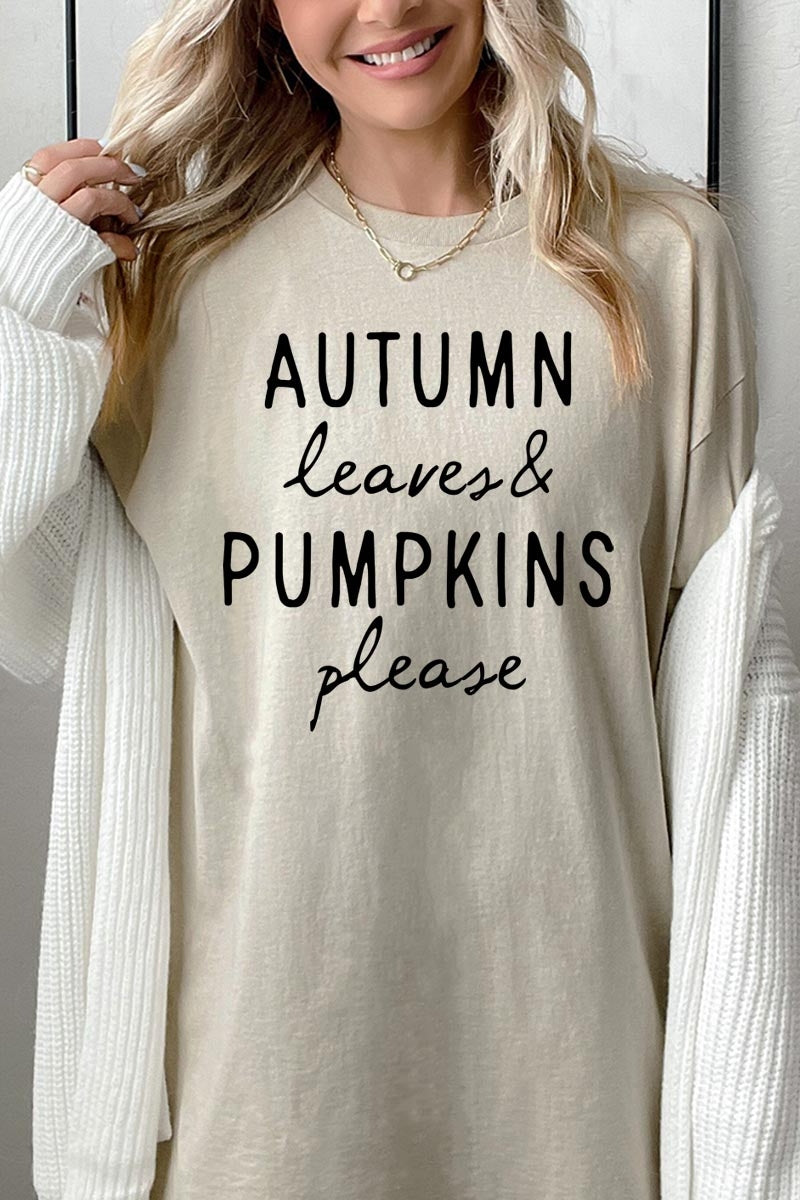 5000P-E3158 Autumn Leaves Pumpkins Graphic Plus Heavy Cotton Tee $12.75