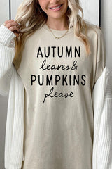 5000P-E3158 Autumn Leaves Pumpkins Graphic Plus Heavy Cotton Tee $12.75