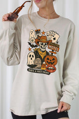 UL240P-E3107 Spooky Skeleton Graphic Plus Long Sleeve Tee $17