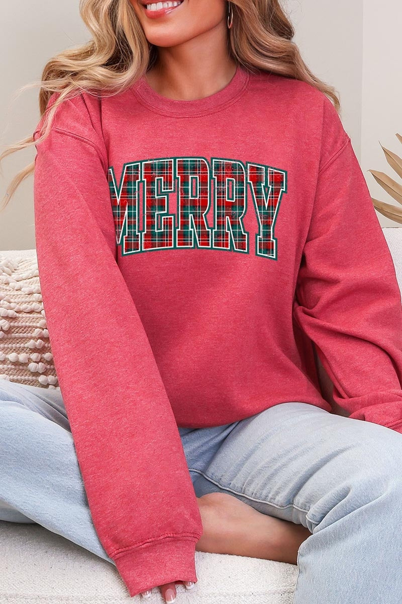 UL190-E3210 Classic Plaid Merry Graphic Sweatshirt $20