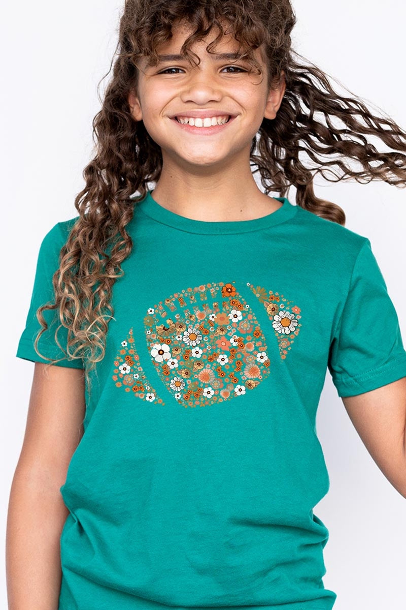 US3001Y-E3133Z Floral Football Kids Graphic Tee $11