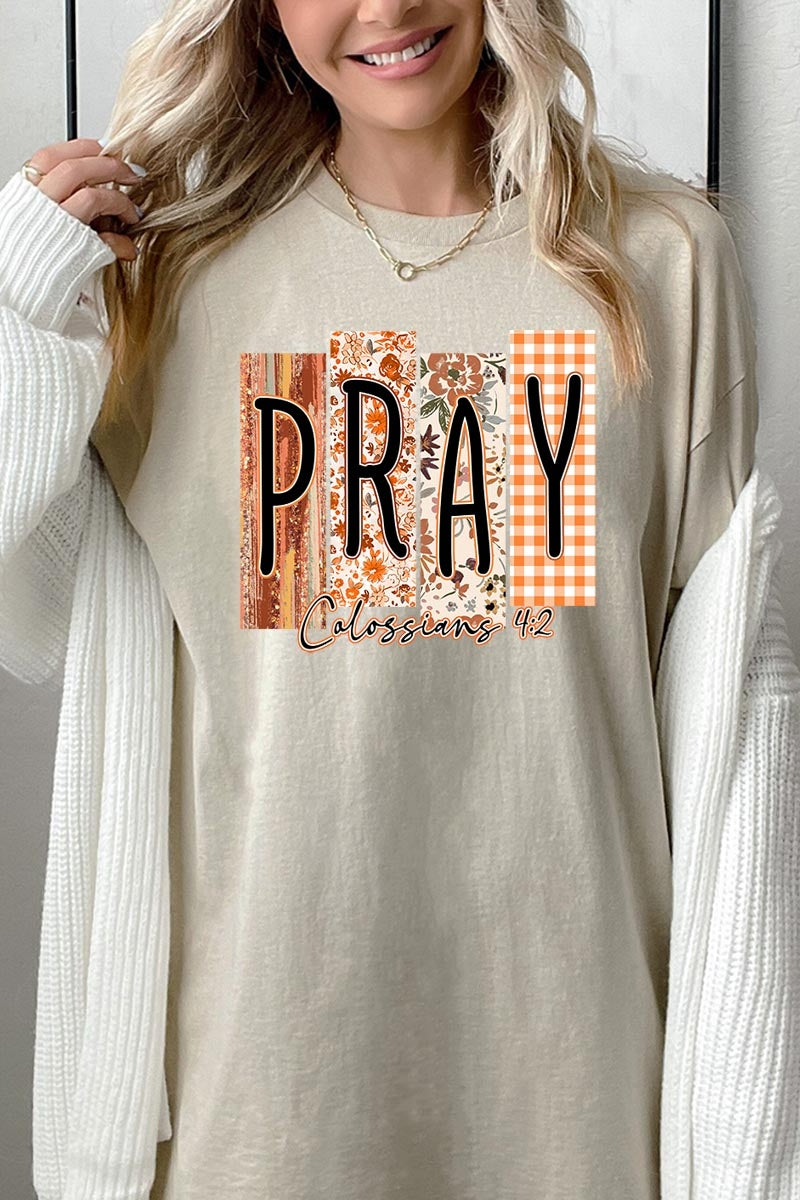 5000P-E3166 Pray Fall Christian Graphic Plus Heavy Cotton Tee $12.75
