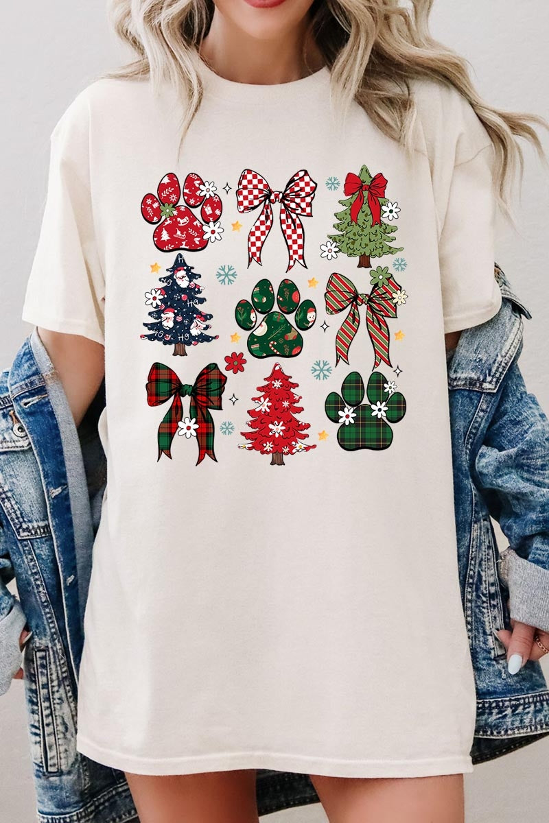 5000-E3195 Christmas Bow Paw Graphic Heavy Cotton Tee $9