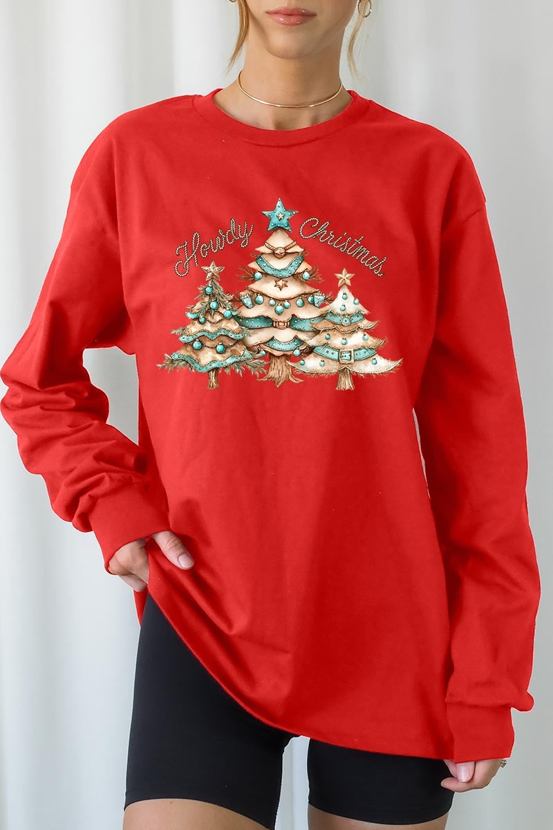 UL240-E3185 Howdy Christmas Graphic Long Sleeve Tee $13.75