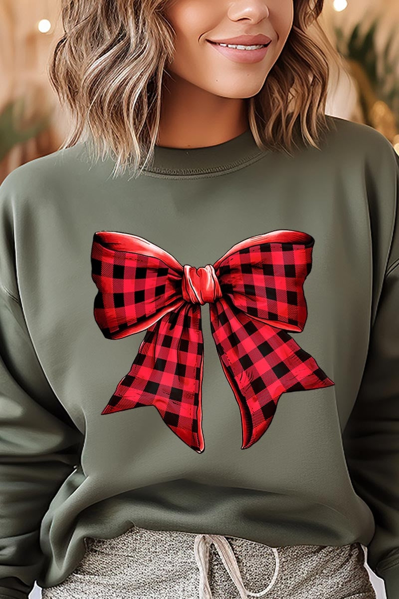 UL180P-E3198 Red Buffalo Plaid Bow Graphic Plus Sweatshirt $25