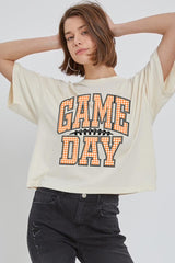 CTS-E3129 Orange Gingham Game Day Graphic Relaxed Crop Top $11