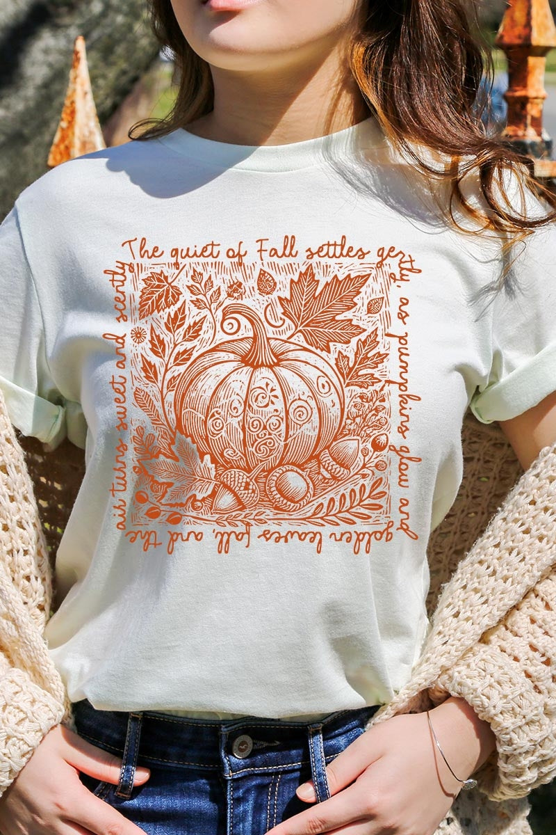 US3001-E3112 Fall Pumpkin Botanical Graphic Tee $12.5