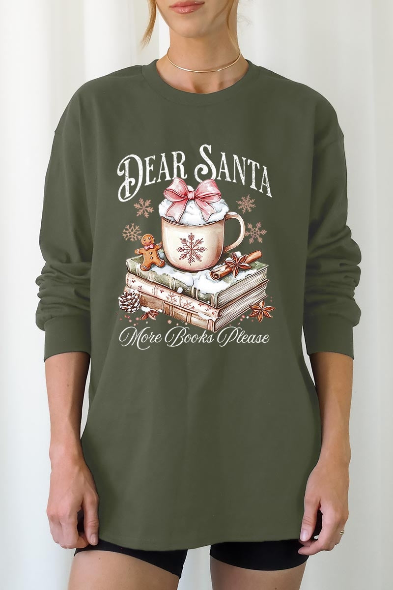 UL240-E3205 Dear Santa Books Graphic Long Sleeve Tee $13.75