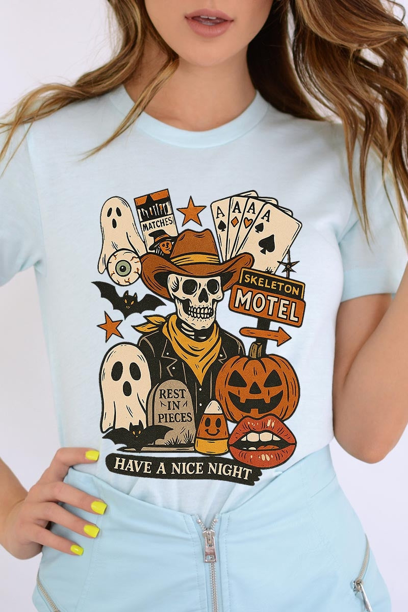 US3001P-E3107 Spooky Western Skeleton Graphic Plus Tee $16