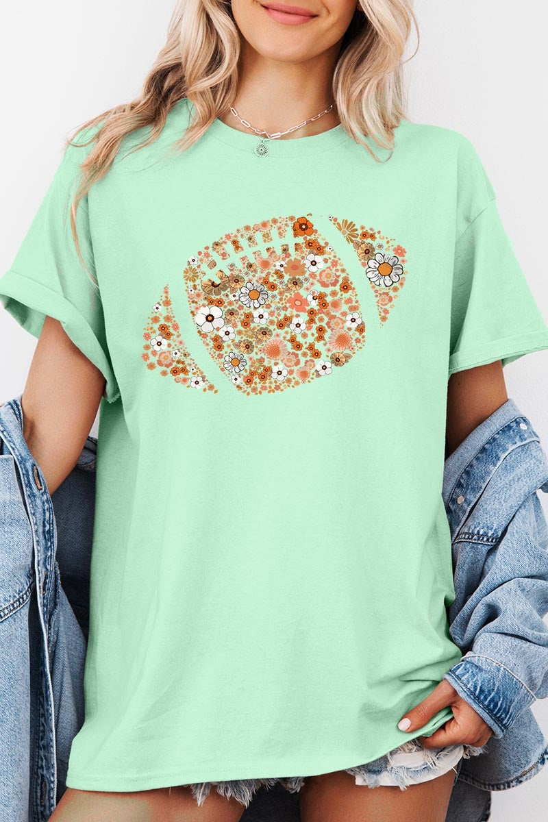 5000-E3133 Floral Football Graphic Heavy Cotton Tee $9