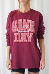 UL240-E3126 Red Gingham Game Day Graphic Long Sleeve Tee $13.75