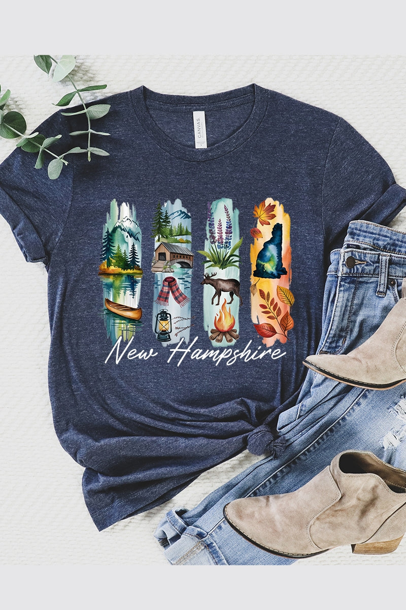 US3001-E3061NH New Hampshire State Brushstroke Graphic Tee $12.5
