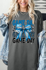 5000P-E3089 Blue Silver Football Bow Plus Heavy Cotton Tee $12.75