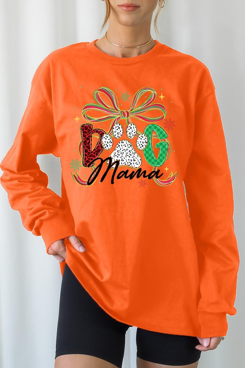 UL240P-E3194 Dog Mama Christmas Paw Graphic Plus Long Sleeve Tee $17