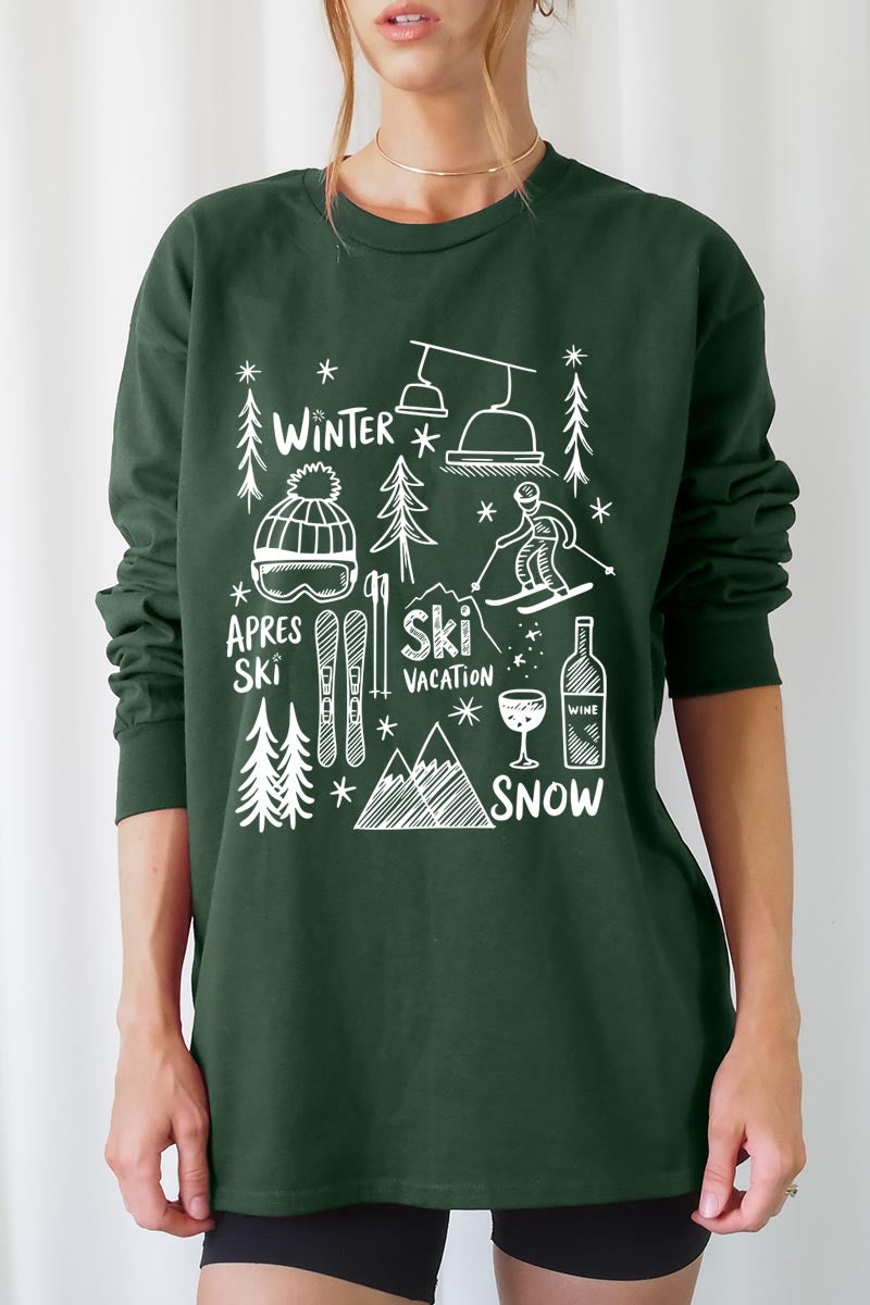 UL240-E3188 Ski Doodle Graphic Long Sleeve Tee $13.75