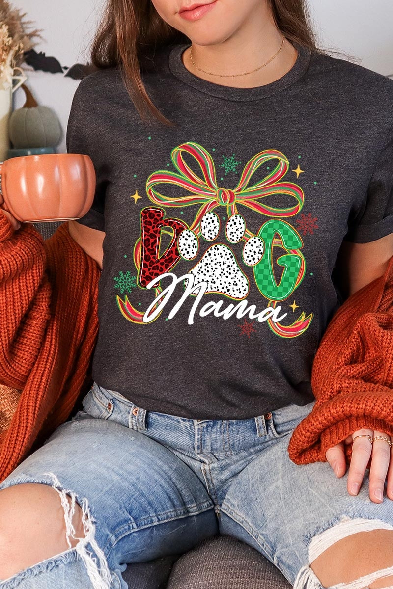 US3001-E3194 Dog Mama Christmas Paw Graphic Tee $12.5