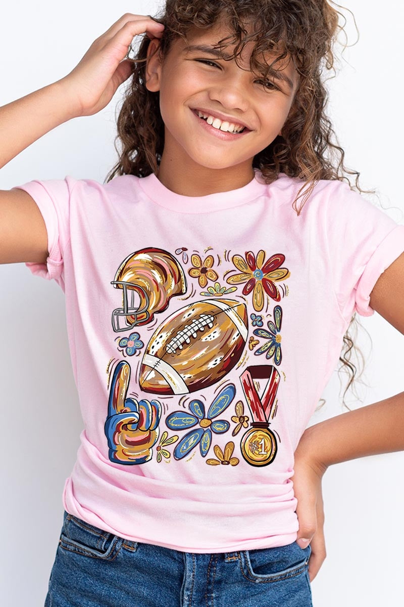 US3001Y-E3072Z Retro Floral Football Kids Graphic Tee $11