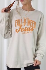 UL240-E3143 Are You Fall O Ween Jesus Graphic Long Sleeve Tee $13.75