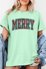 5000P-E3210 Classic Plaid Merry Graphic Plus Heavy Cotton Tee $12.75