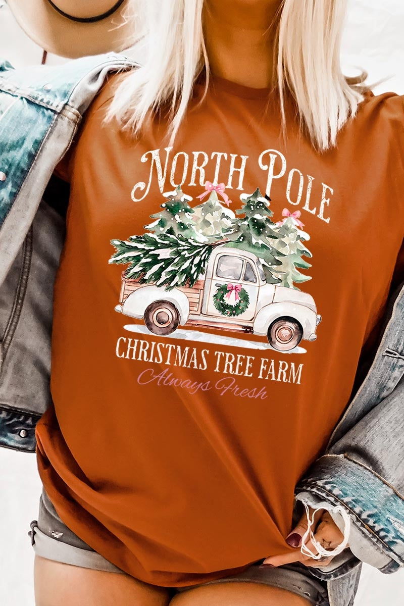US3001-E3174 North Pole Christmas Graphic Tee $12.5