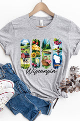 US3001-E3061WI Wisconsin State Brushstroke Graphic Tee $12.5