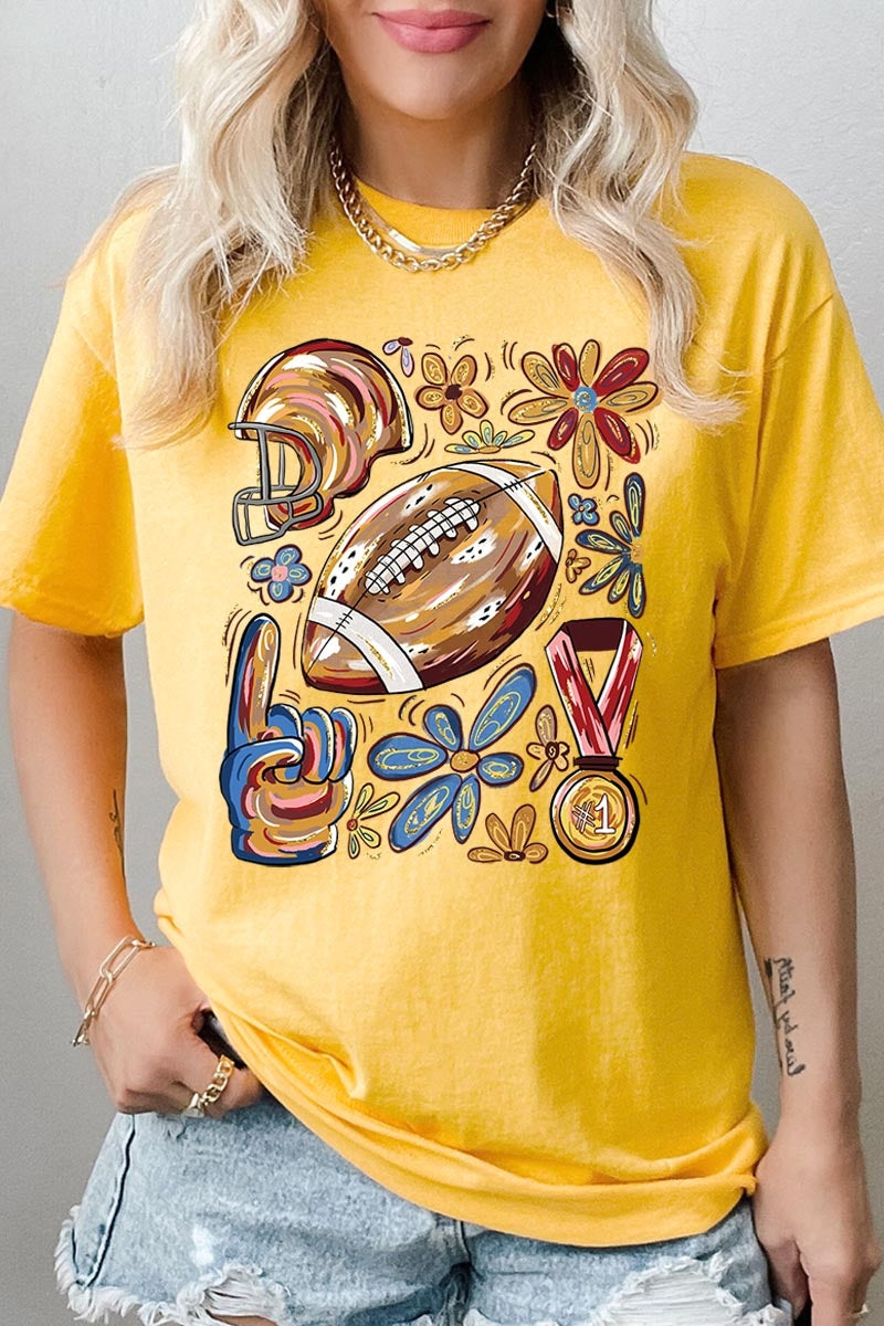 5000-E3072 Retro Floral Football Graphic Heavy Cotton Tee $9